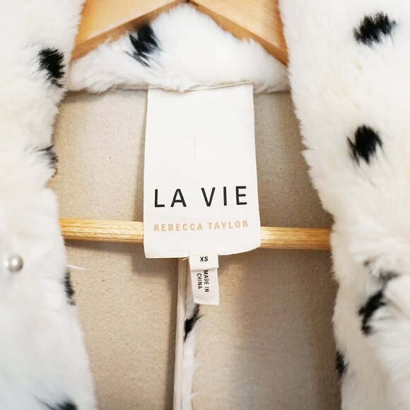 La Vie Rebecca Taylor Polka Dot Spotted Faux Fur Coat Jacket - Picture 8 of 13